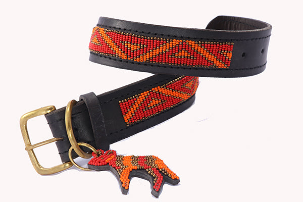 "Kabaka Neon" Leather Beaded Dog Collars