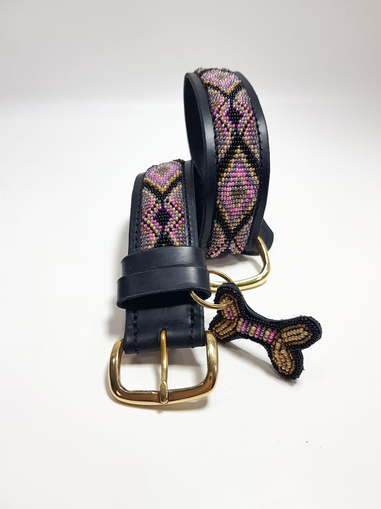 "Kampuni Pink" Leather Beaded Dog Collars