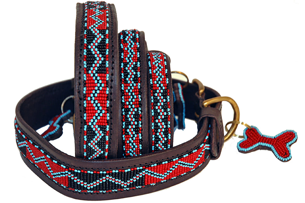 "Bushman" Leather Beaded Dog Collars