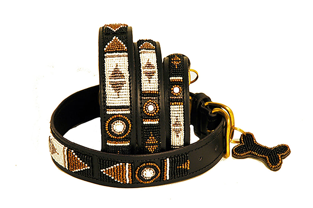"Swahili" Leather Beaded Dog Collars