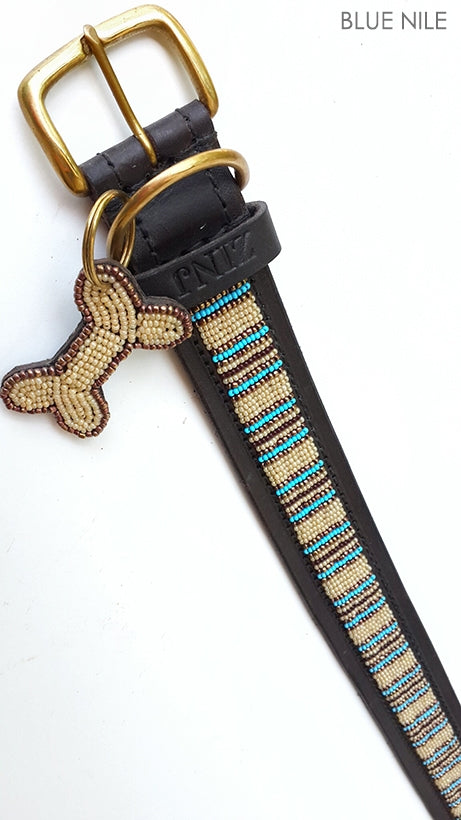 "Blue Nile" Leather Beaded Dog Collars