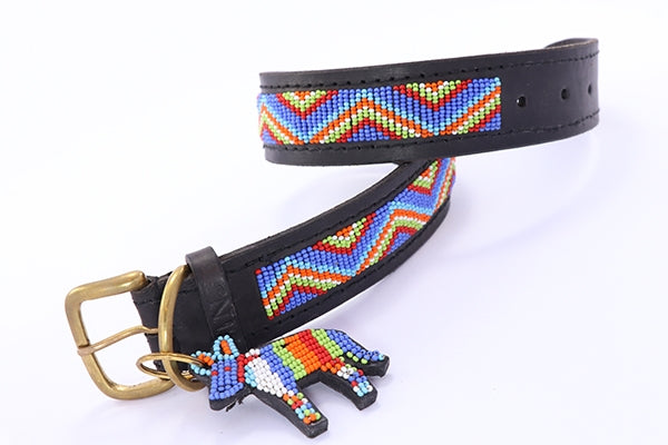 "Blue Maasai" Leather Beaded Dog Collars
