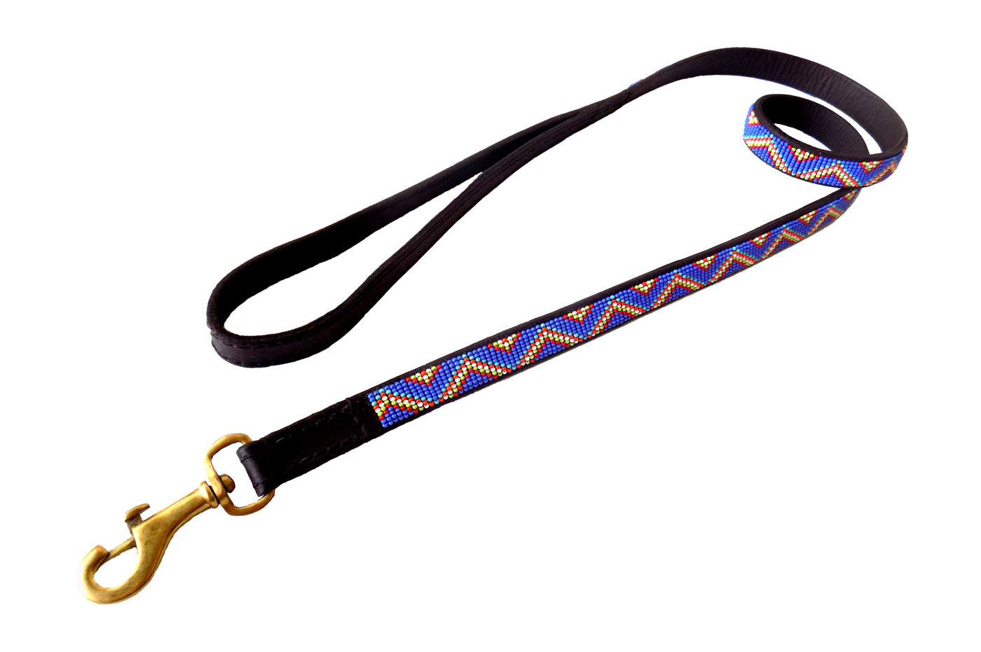 Medium Blue Maasai Leather Beaded Dog Lead