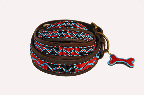 Load image into Gallery viewer, &amp;quot;Bushman&amp;quot; Leather Beaded Dog Collars
