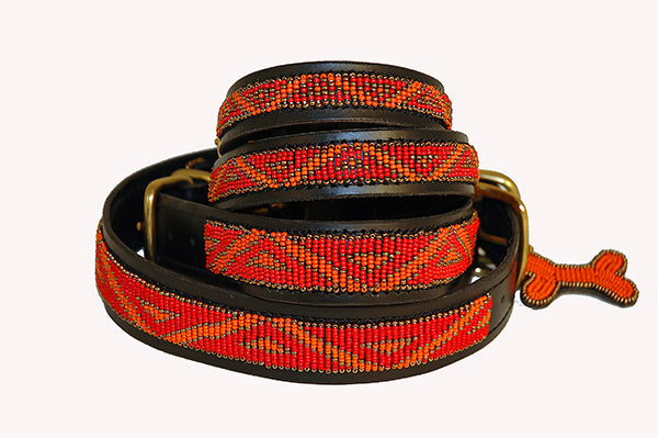 "Kabaka Neon" Leather Beaded Dog Collars