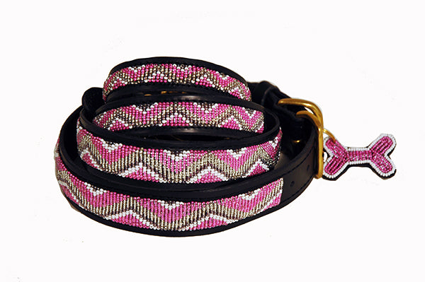 Load image into Gallery viewer, &amp;quot;Kabaka Pink&amp;quot; Leather Beaded Dog Collars
