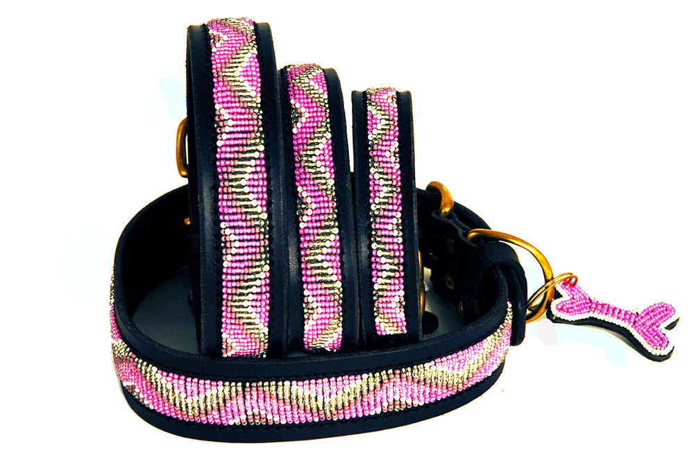 Load image into Gallery viewer, &amp;quot;Kabaka Pink&amp;quot; Leather Beaded Dog Collars
