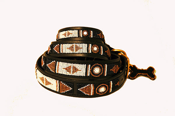 Load image into Gallery viewer, &amp;quot;Swahili&amp;quot; Leather Beaded Dog Collars
