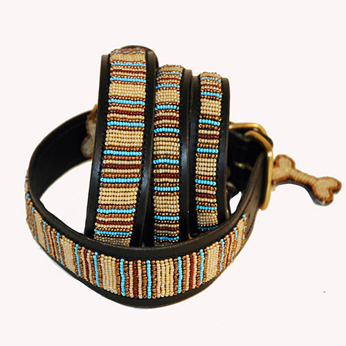 Load image into Gallery viewer, &amp;quot;Blue Nile&amp;quot; Leather Beaded Dog Collars
