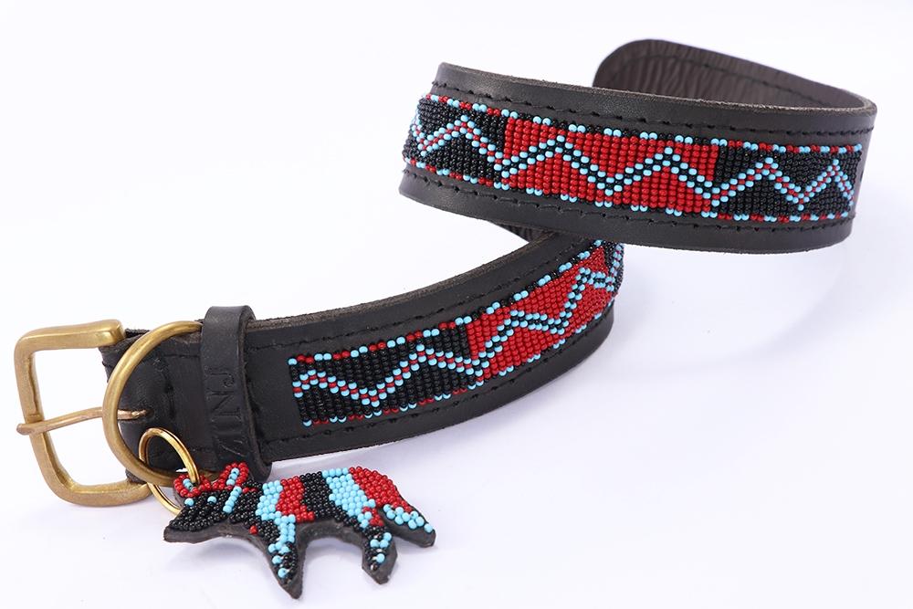 Load image into Gallery viewer, &amp;quot;Bushman&amp;quot; Leather Beaded Dog Collars
