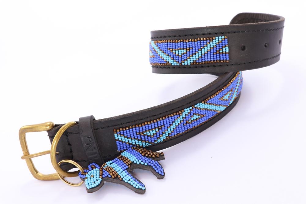 Load image into Gallery viewer, &amp;quot;Kabaka Blue&amp;quot; Leather Beaded Dog Collars
